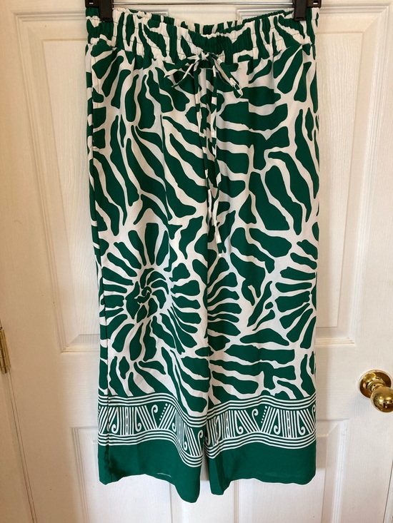 Classic Concepts Pants - Wide Leg Drawstring Pants in Green & White